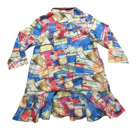 Lior‎ Paris Medium Geo Donna Blouse Button up 3/4 Sleeve 100% Polyester - Picture 5 of 5